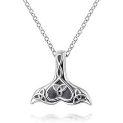 925 Sterling Silver Triquetra Celtic Necklace with Mermaid Tail Oxidized Classic Trinity Knot Pendant Irish Jewelry Mothers Day Birthday Gift for Girls Women