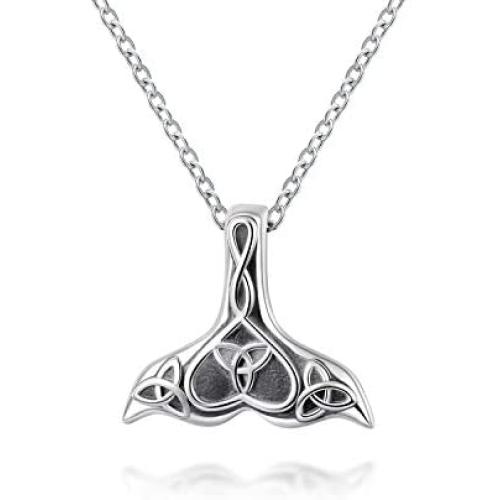 925 Sterling Silver Triquetra Celtic Necklace with Mermaid Tail Oxidized Classic Trinity Knot Pendant Irish Jewelry Mothers Day Birthday Gift for Girls Women