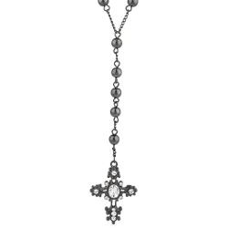 LUX ACCESSORIES Crystal Black Rosary Catholic Rhinestone Long Cross Beads Chain Necklace