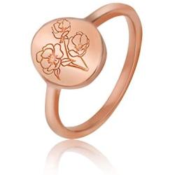 YeGieonr Handmade Flower Signet Ring -18K Gold Ring-Minimalistic Statement Ring with Botanical Engraved- Delicate Personalized Jewelry Gift for Women/Girls