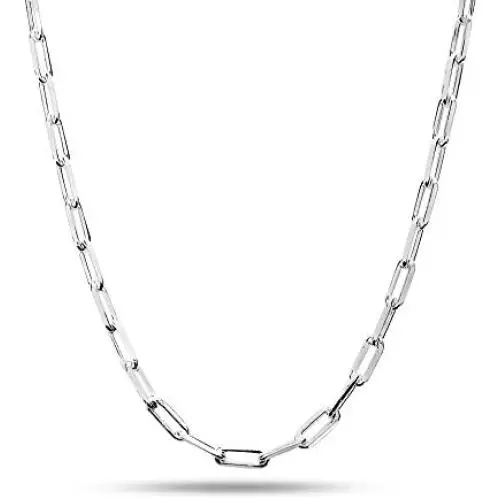 LeCalla Links Sterling Silver Italian Jewelry 3 MM PaperClip Link Chain Necklace for Teen Women and Men (16, 18, 20, 24 Inches)