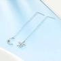Moon and Star Earring,Sterling Silver Pull Through Threader Dangle Drop Earring Asymmetric Ear Line Long Earrings for Women Teen Girls