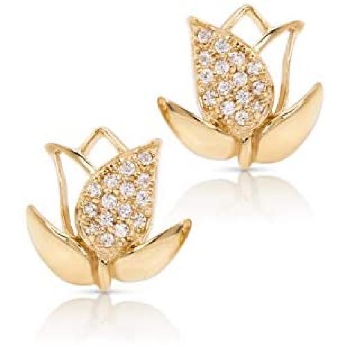 Perfect Love & Sunshine Yellow Gold-Plated Tulip Flower Earrings, Never Rust 925 Sterling Silver Hypoallergenic Studs for Women, Girls & Teens | Free Breathtaking Gift Box for Special Moments of Love