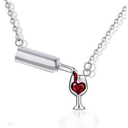 QIAN0813 Love Red Wine Winebottle Pendant Necklace for Woman Cubic Zirconia Heart Unique Design Jewelry