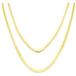 Nuragold 10k Yellow Gold 3mm Solid Herringbone Silky Flat High Polish Chain Necklace, Womens Lobster Lock 16'' 18'' 20'' 22'' 24''