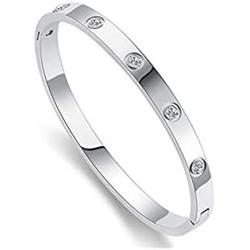Fancyluck Love Bracelet Bangle for Women Gilrs with Cubic Zirconia Stones Stainless Steel Hinged Jewelry with Crystal Oval Bracelet Best Gifts for Love with Valentines Day Birthday
