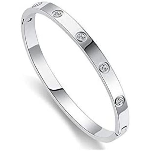 Fancyluck Love Bracelet Bangle for Women Gilrs with Cubic Zirconia Stones Stainless Steel Hinged Jewelry with Crystal Oval Bracelet Best Gifts for Love with Valentines Day Birthday