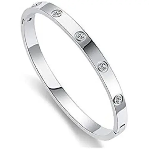 Fancyluck Love Bracelet Bangle for Women Gilrs with Cubic Zirconia Stones Stainless Steel Hinged Jewelry with Crystal Oval Bracelet Best Gifts for Love with Valentines Day Birthday