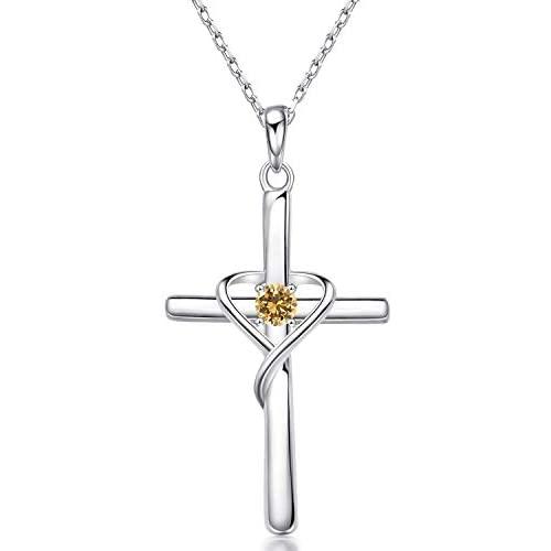 925 Sterling Silver Cross Necklace for Women Birthstone Necklace for Mom Gift for Mothers Day, Birthday or Anniversary by AmorAime