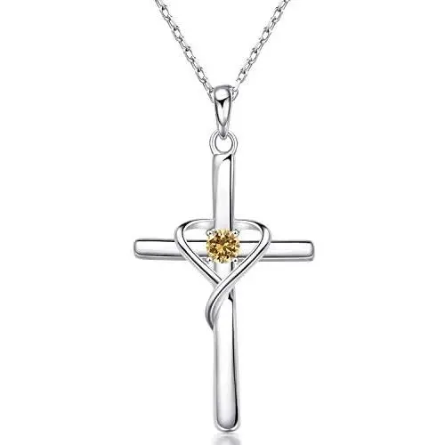925 Sterling Silver Cross Necklace for Women Birthstone Necklace for Mom Gift for Mothers Day, Birthday or Anniversary by AmorAime