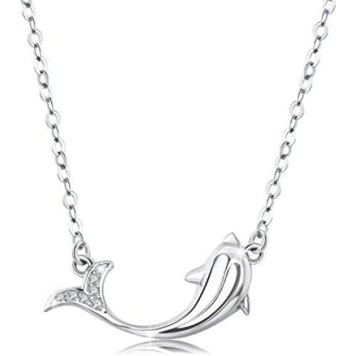 TANGPOET Dolphin Necklace Gifts for Women S925 Sterling Silver Sea Ocean Animal Pendant Jewelry for Teens Girls Daughter