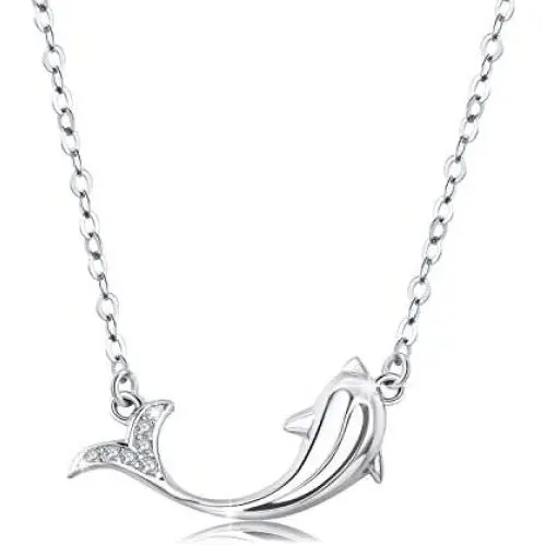 TANGPOET Dolphin Necklace Gifts for Women S925 Sterling Silver Sea Ocean Animal Pendant Jewelry for Teens Girls Daughter
