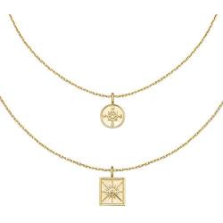 AGVANA 14K Yellow Gold Plated 925 Sterling Silver Layered Coin Compass Moon Star Bee Sun Pendant Necklace Dainty Jewelry Gifts for Women Her Girls Girlfriend Wife Friend Sister with Gift Box, 16+2 Inch Extender