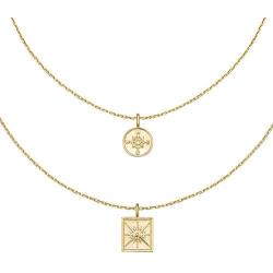 AGVANA 14K Yellow Gold Plated 925 Sterling Silver Layered Coin Compass Moon Star Bee Sun Pendant Necklace Dainty Jewelry Gifts for Women Her Girls Girlfriend Wife Friend Sister with Gift Box, 16+2 Inch Extender