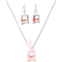 KESYOO Women Funny Goldfish Earrings Necklace Set Plastic Koi Fish Pendant Necklace Goldfish Water Bag Shape Dangle Hoop Earrings Jewelry