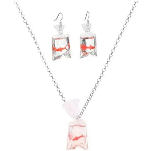 KESYOO Women Funny Goldfish Earrings Necklace Set Plastic Koi Fish Pendant Necklace Goldfish Water Bag Shape Dangle Hoop Earrings Jewelry KESYOO Women Funny Goldfish Earrings Necklace Set Plastic Koi Fish Pendant Necklace Goldfish Water Bag Shape Dangle Hoop Earrings Jewelry
