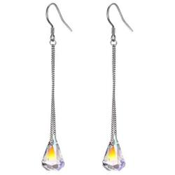 AOBOCO 925 Sterling Silver Drop Dangle Earrings with Aurora Borealis Teardrop Crystals