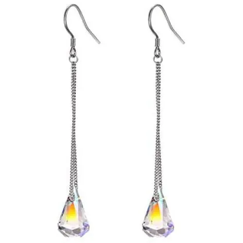 AOBOCO 925 Sterling Silver Drop Dangle Earrings with Aurora Borealis Teardrop Crystals AOBOCO 925 Sterling Silver Drop Dangle Earrings with Aurora Borealis Teardrop Crystals