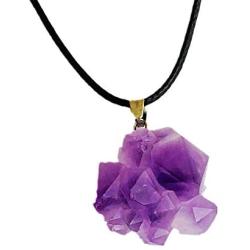 Natural Amethyse Crystal Pendant Necklace for Women Men Raw Amethyst Crystal Cluster Chakra Stones Energy Healing Crystals Necklace Reiki Chakra Meditation Therapy