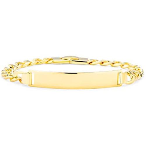 Bling Jewelry Cuban Curb Link Personalized Name Engravable ID Identification Bracelet for Men 180 Gauge 18K Gold Plated Brass 8.5 Inch