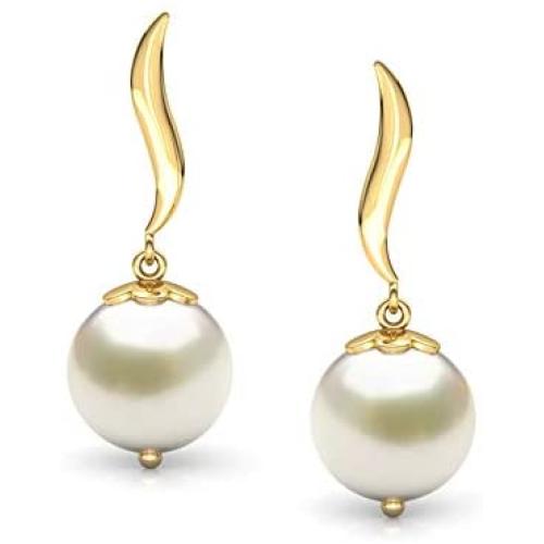 CaratLane Snow Drop Pearl Earrings for Women in 18 K Yellow Gold with Jewelry Gift Box