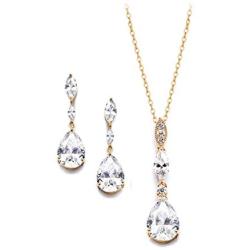 UDORA Zirconia Teardrop Long Earrings Necklace Bridal Bridesmaid Jewelry Sets Wedding Prom Women Gifts