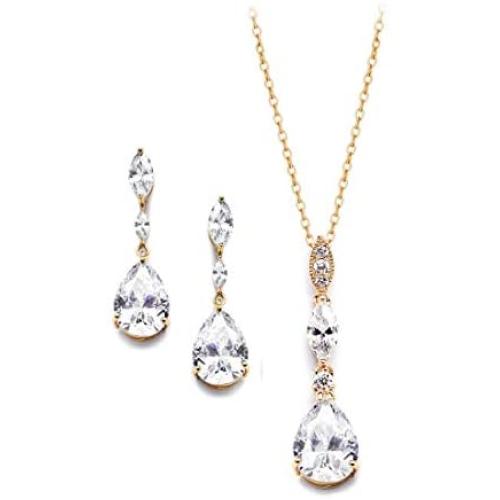 UDORA Zirconia Teardrop Long Earrings Necklace Bridal Bridesmaid Jewelry Sets Wedding Prom Women Gifts