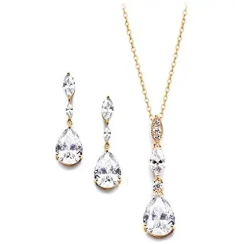 UDORA Zirconia Teardrop Long Earrings Necklace Bridal Bridesmaid Jewelry Sets Wedding Prom Women Gifts UDORA Zirconia Teardrop Long Earrings Necklace Bridal Bridesmaid Jewelry Sets Wedding Prom Women Gifts