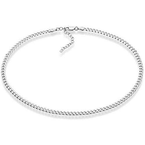 Miabella 925 Sterling Silver Figaro, Beaded Singapore, Sparkle, Cuban Link Chain, Adjustable Sterling Silver Necklace for Women 13 + 2, 15 + 2 Inch Made in Italy