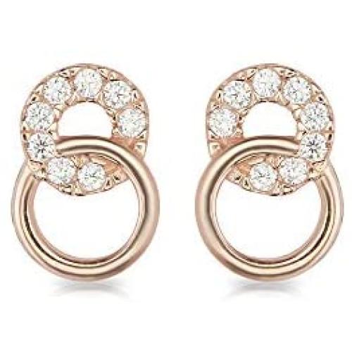 Izaara 925 Sterling Silver Rose Gold Round CZ Earrings for Women and Girls Ideal For Casual, Daily Wear, Birthday, Wedding, Anniversary Gift