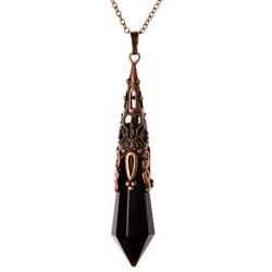 Bivei Retro Brass 12 Faceted Prism Chakra Necklace Witch Dowsing Pendulum Gemstone Quartz Point Top Healing Crystal Pendant Divination Reiki Antique Gift
