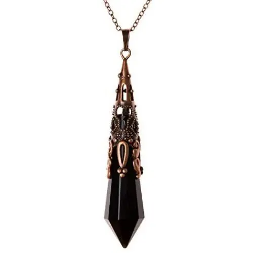 Bivei Retro Brass 12 Faceted Prism Chakra Necklace Witch Dowsing Pendulum Gemstone Quartz Point Top Healing Crystal Pendant Divination Reiki Antique Gift