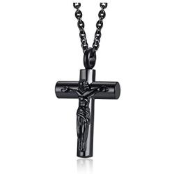 XUANPAI Stainless Steel Mens Jesus Crucifix Cross Urn Pendant Ashes Keepsake Necklace Cremation Religious Jewelry