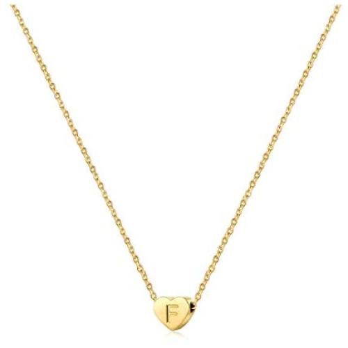 Joycuff Tiny Initial Necklace 14K Gold Plated Women Cute Heart Engraved Hammered Name Necklace Adjustable Personalized Alphabet Letter Pendant