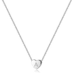 Turandoss S925 Sterling Silver Initial Necklace for Girls Women, Dainty Hypoallergenic Sterling Silver Letter Initial Heart Necklace for Teen Girls Kids Jewelry Gifts