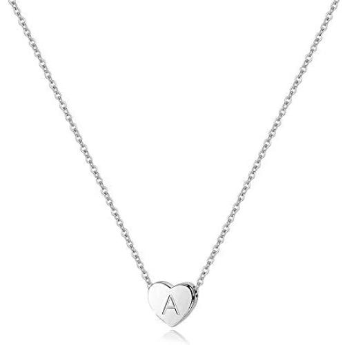 Turandoss S925 Sterling Silver Initial Necklace for Girls Women, Dainty Hypoallergenic Sterling Silver Letter Initial Heart Necklace for Teen Girls Kids Jewelry Gifts