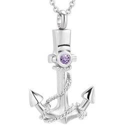 weikui Cremation Urn Jewelry 12 Colors Birthstone Anchor Necklace Ashes Keepsake Memorial Stainless Steel Pendant