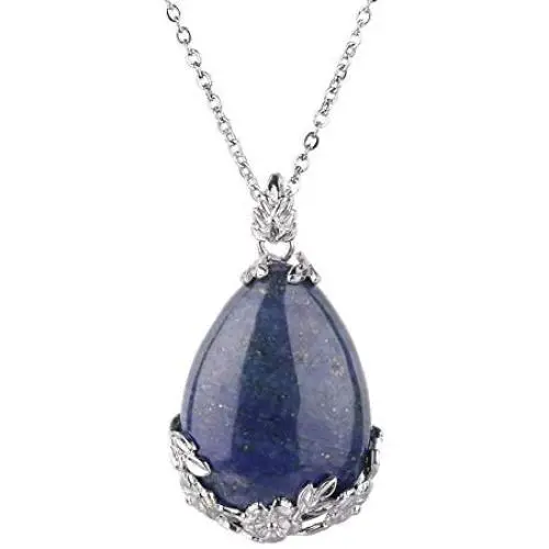 OCARLY Natural Gemstone Teardrop Pendant Carved Flower Necklace Healing Crystal Chakra Jewelry for Women OCARLY Natural Gemstone Teardrop Pendant Carved Flower Necklace Healing Crystal Chakra Jewelry for Women