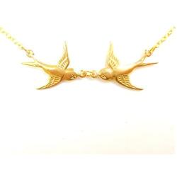 Harry Tattoo Necklace, Double Swallow Necklace, Two Birds Necklace, Gold Swalow Necklace, Tattoo Birds Rockabilly Sailor Vintage Styles