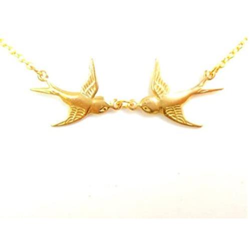 Harry Tattoo Necklace, Double Swallow Necklace, Two Birds Necklace, Gold Swalow Necklace, Tattoo Birds Rockabilly Sailor Vintage Styles