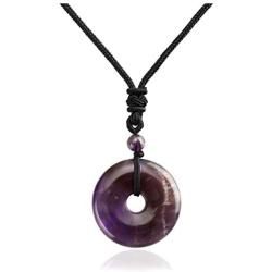 CrystalTears Natural Reiki Healing Crystal Stone Necklace Round Donut Shape Semi Precious Gemstone Pendant Necklace for Women Men