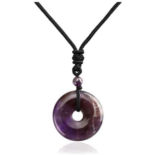 CrystalTears Natural Reiki Healing Crystal Stone Necklace Round Donut Shape Semi Precious Gemstone Pendant Necklace for Women Men
