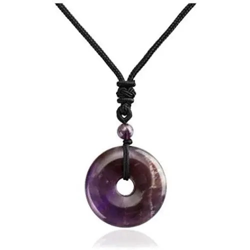 CrystalTears Natural Reiki Healing Crystal Stone Necklace Round Donut Shape Semi Precious Gemstone Pendant Necklace for Women Men CrystalTears Natural Reiki Healing Crystal Stone Necklace Round Donut Shape Semi Precious Gemstone Pendant Necklace for Women Men