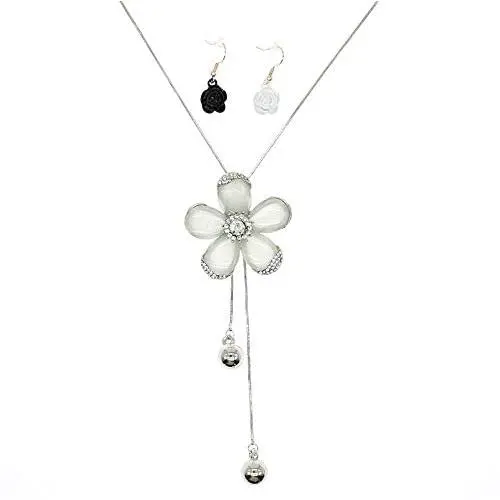 White Crystal Pendant Necklace Long Sweater Necklace Fashion Jewelry for Women Girls (5 Petals Flower Necklace) White Crystal Pendant Necklace Long Sweater Necklace Fashion Jewelry for Women Girls (5 Petals Flower Necklace)