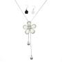 White Crystal Pendant Necklace Long Sweater Necklace Fashion Jewelry for Women Girls (5 Petals Flower Necklace)