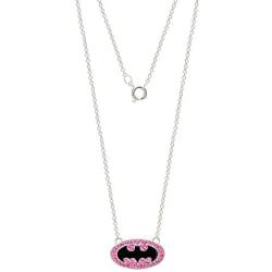 DC Comics Batgirl Silver Plated Black Logo Rose Crystal Pendant, 18''