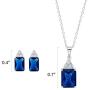 Sterling Silver Simulated Blue and White Sapphire Emerald Cut Pendant Necklace and Stud Earring Jewelry Set