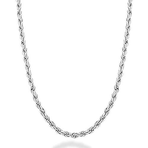 Miabella Solid 925 Sterling Silver Italian 2mm, 3mm Diamond-Cut Braided Rope Chain Necklace for Men Women Made in Italy 16, 18, 20, 22, 24, 26, 28, 30 Inch