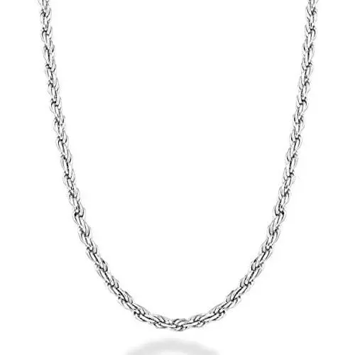Miabella Solid 925 Sterling Silver Italian 2mm, 3mm Diamond-Cut Braided Rope Chain Necklace for Men Women Made in Italy 16, 18, 20, 22, 24, 26, 28, 30 Inch Miabella Solid 925 Sterling Silver Italian 2mm, 3mm Diamond-Cut Braided Rope Chain Necklace for Men Women Made in Italy 16, 18, 20, 22, 24, 26, 28, 30 Inch