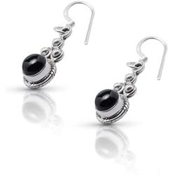 Koral Jewelry Black Onyx Delicate Hook Dangle Earrings Sterling Silver 925 Gipsy Boho Chic Ethnic Vintage Look